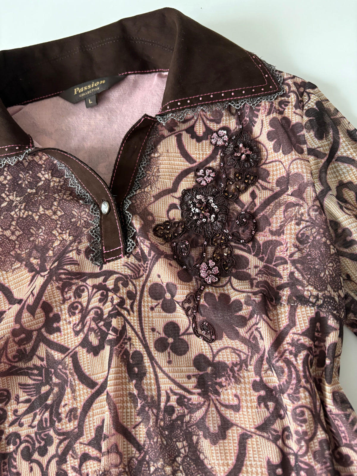 Brown floral net styled top(38-40 inch)